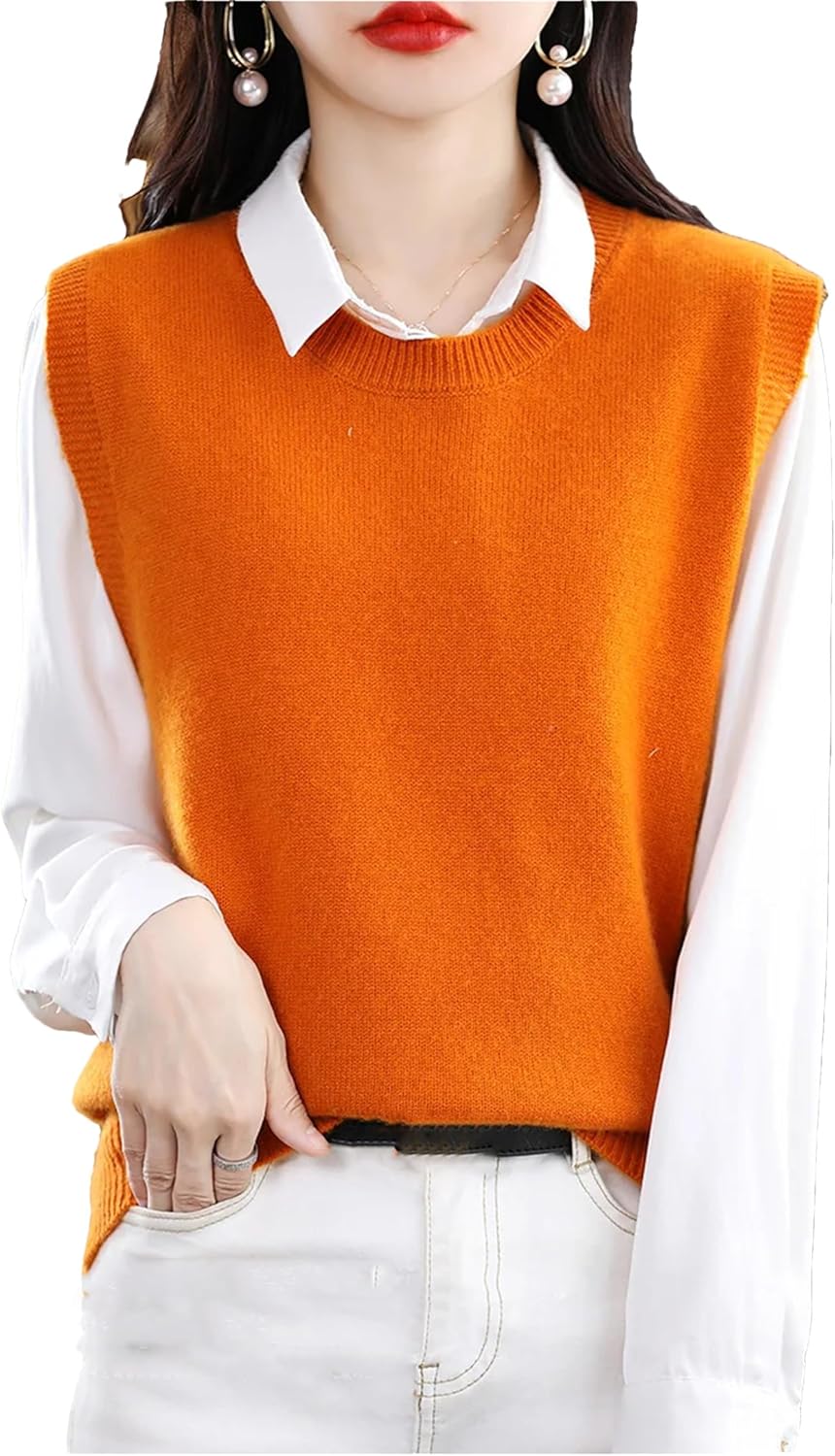 Women's Round Neck Knitted Pullover Vest Women's Waistcoat Sleeveless Sweater Short Coat Wool Knitted Waistcoat