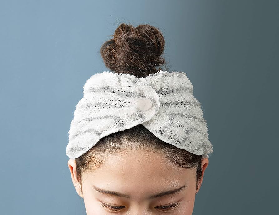 Amazon.co.jp: 東和産業 ヘアターバン グレー フリー ボタンで簡単