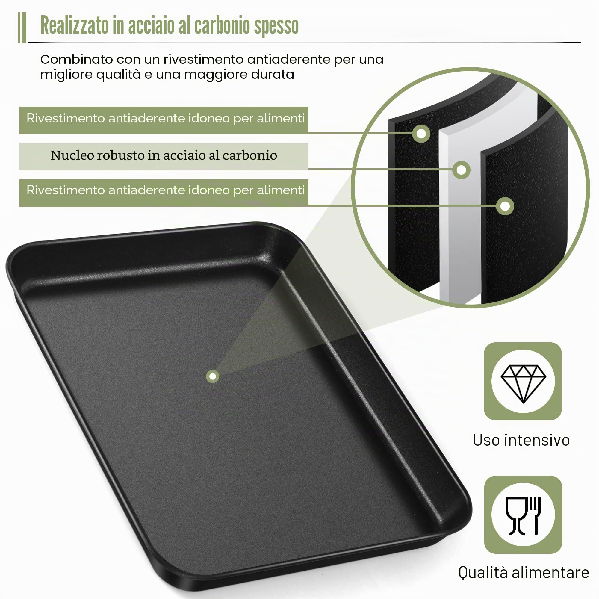 Joyfair 2 teglie antiaderente in acciaio inox (2, 40 x 30 x 2,5 cm)