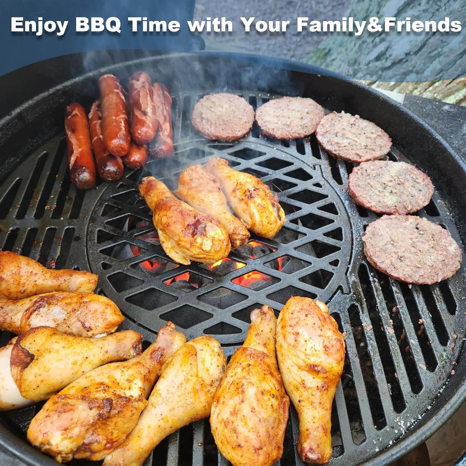 Cast Iron Grill Grate Replacement Parts for Weber 22" Kettle Charcoal Grills, Cooking Grids for Weber Gourmet BBQ System, One-Touch, Bar-B-Kettle, Master-Touch, Performer Charcoal Grill, 8835