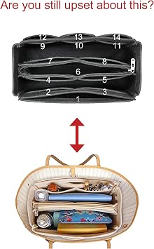 Felt Handbag Organiser Insert, Bag In Bag Organiser Insert Handbag Liner, Tote bag organiser insert Fit Speedy 25-40, Neverfull(Red,Medium