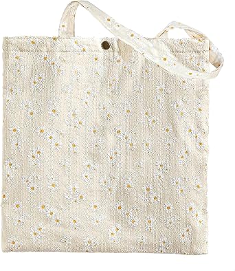 Womens Floral Embroidered Tote Bag with Pocket flowers embroidery crossbody shoulder bag beach cute handbag canvas