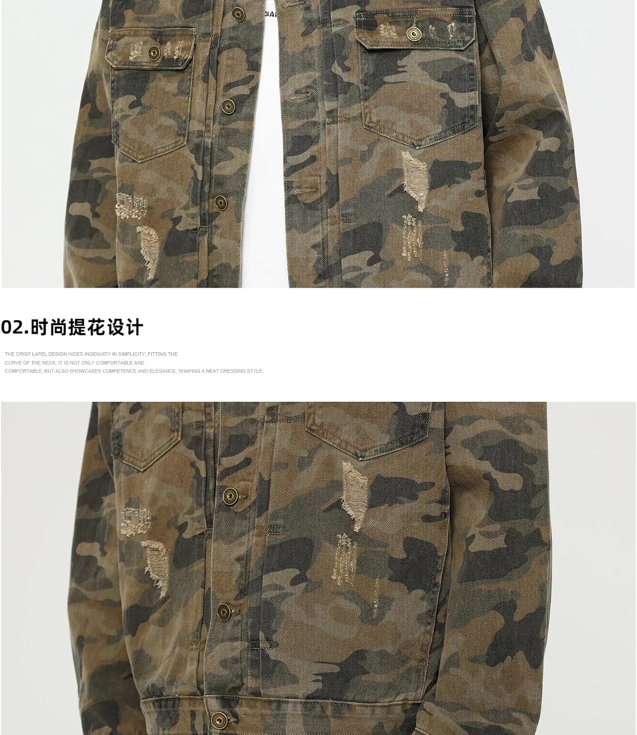 Camo Cotton Denim Jacket Men Streetwear Hip Hop Loose Casual Vintage Denim Jackets Coat