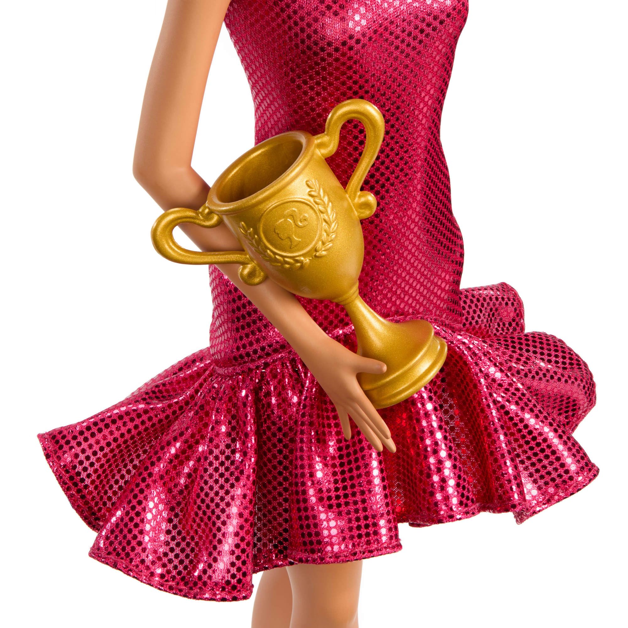 Barbie Ballroom Dancer Fashion Doll with Red Ruffle Dress, Dancing Shoes & Brown Styled Hair, Dancing Trophy Accessory - Image 3