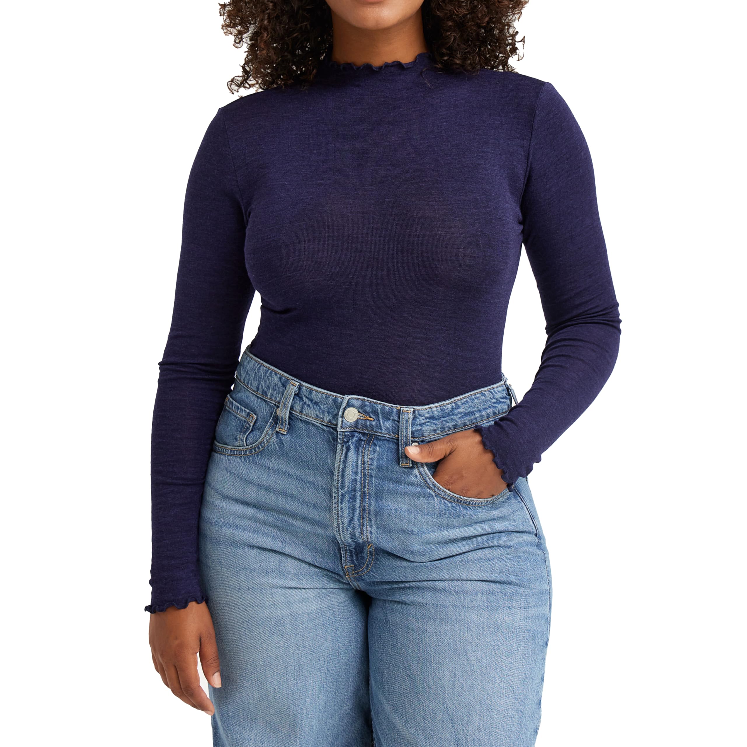 Dilling Women's Dark Navy Merino Wool/Silk High Neck Top For - 18