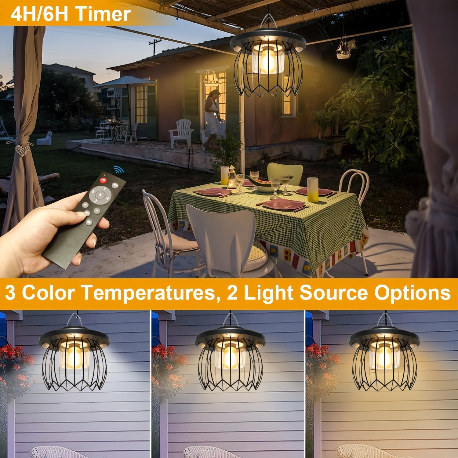 Solar Pendant Lights for Outdoor and Indoor,Solar Powered Shed Light, Motion Sensor, Remote Operated, 5 Mode Options, Warm & Cool White, Waterproof for Garage, Patio, Garden, Barn