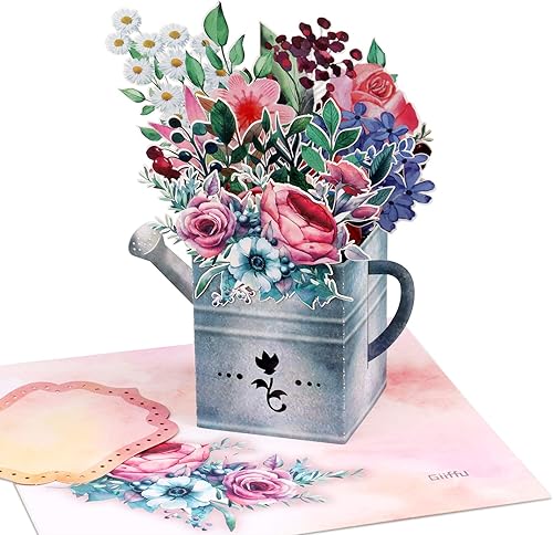 Giiffu - Cesta con flores 3D emergentes, hecha a mano, tarjetas de felicitación, de San Valentín, día de la Madre, cumpleaños, aniversario,