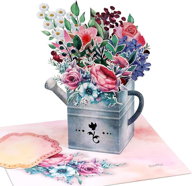 Giiffu Watering Can With Flowers 3D Pop Up Card, Handmade Popup Greeting Cards for Valentine, Mothers Day, Birthday, Anniversary, Thank You, All Occasion