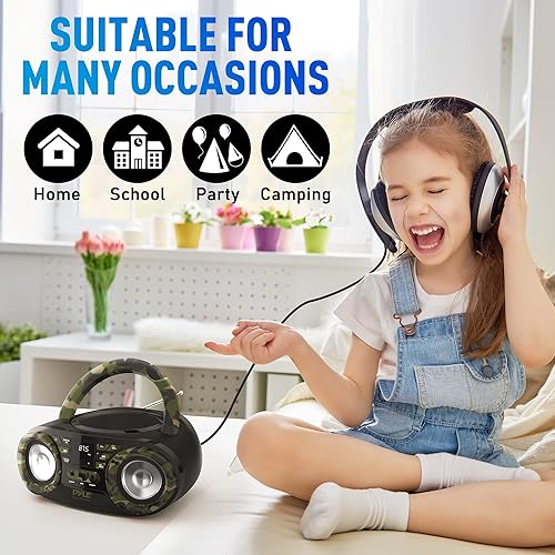 Miniatura 6 de Pyle Reproductor de CD portátil Bluetooth Boombox altavoz – Radio estéreo AM/FM y sonido de audio, compatible con CD-R-RW/MP3/WMA, USB, AUX,