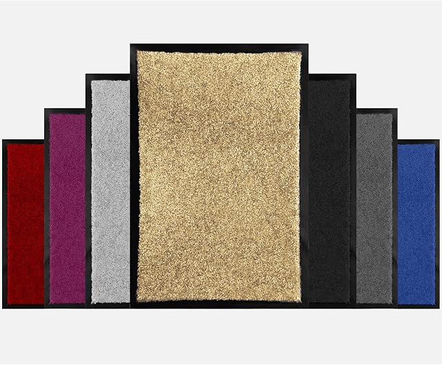 BLADO Washable Door Mats Indoor & Outdoor - Easy to Clean Heavy Duty Doormats Indoor - Large Barrier Rubber Door Mat - Non-Slip Outdoor & Indoor Dirt Trapper Door Mat (40cm x 60cm, Beige)