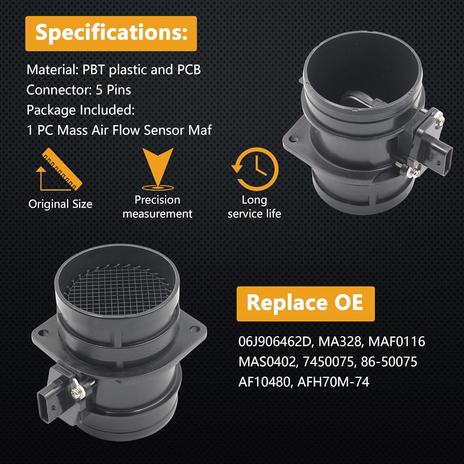 Mass Air Flow Sensor for Audi A4 2.0L 09-16 / A4 Quattro 2.0L 09-16 / A5 2.0L 10-16 / A5 Quattro 2.0L 10-16 / A6 Quattro 2.0L 13-15 / Q3 2.0L 15-18 / Q5 2.0L 11-17 OE# 06J906461D