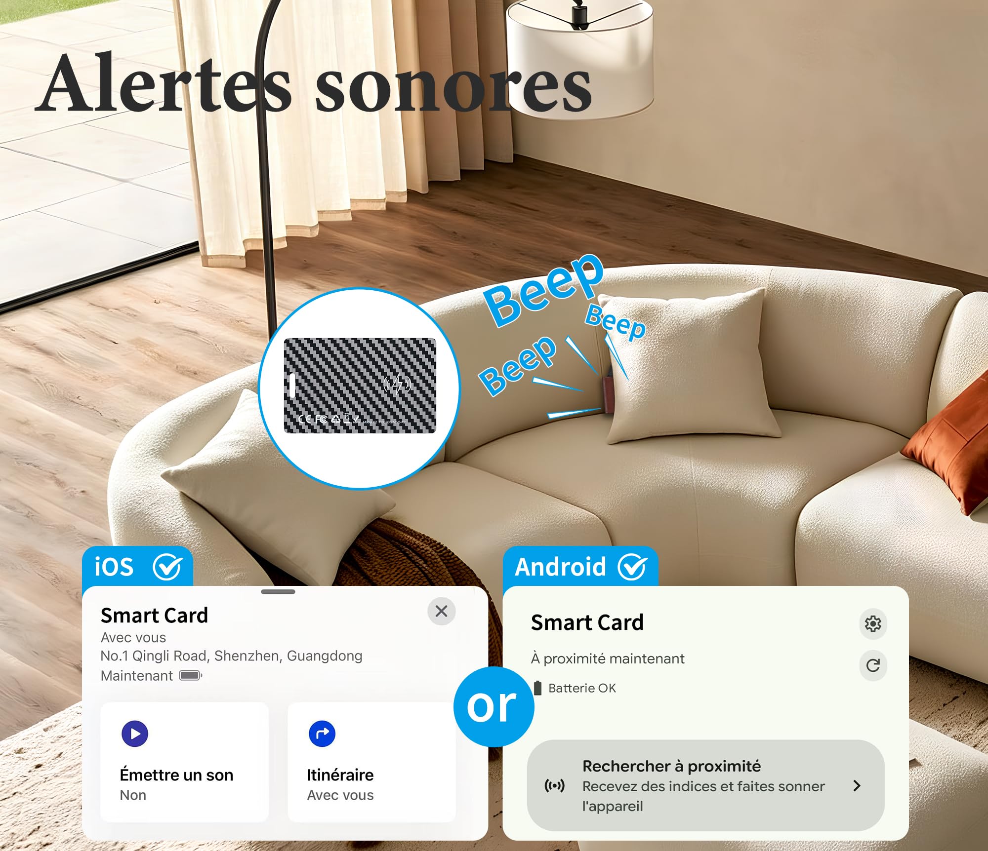 Carte de suivi de portefeuille compatible avec Apple Find My et Google Find Hub, ultra fine de 1,8 mm, carte de suivi rechargeable pour étiquettes de bagages, passeports, étanche IP68