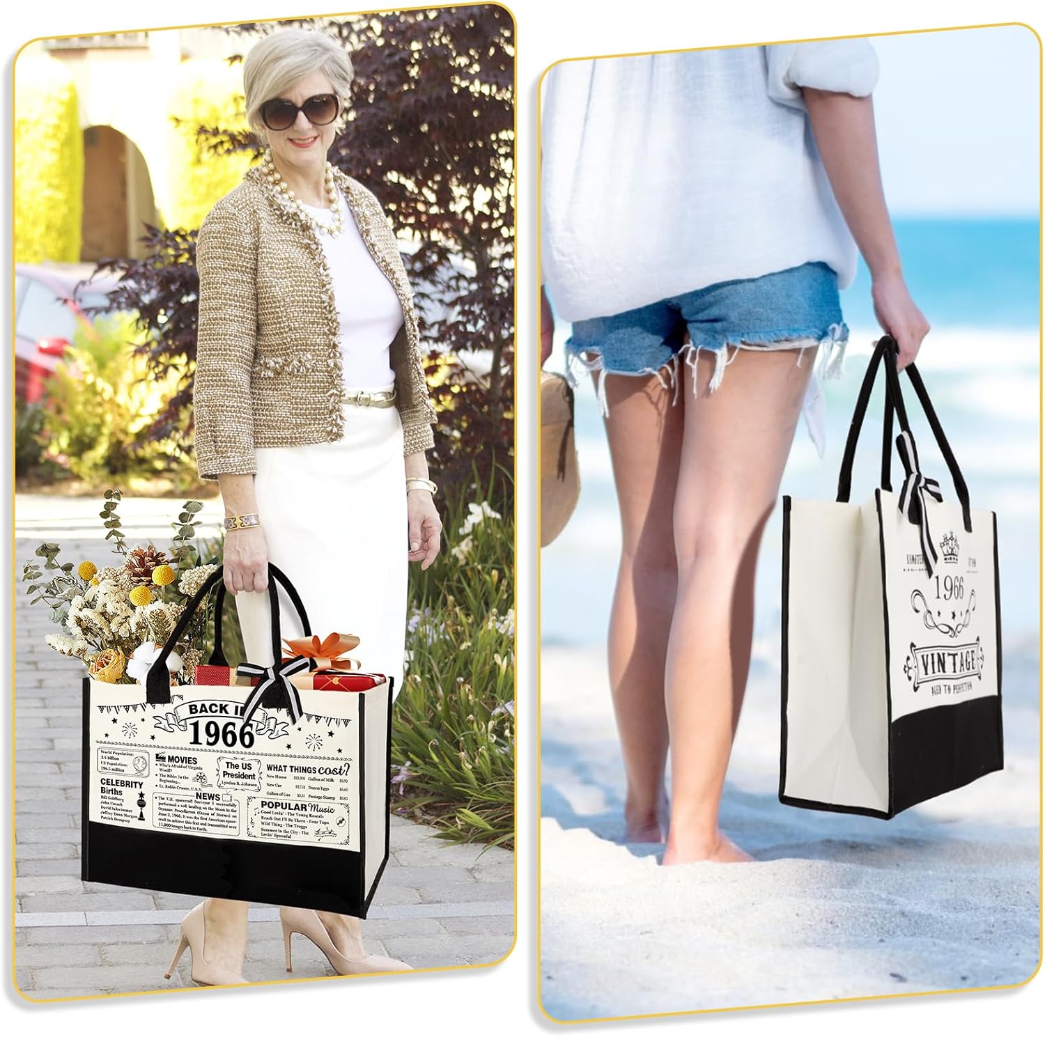 YeohJoy 60th Birthday Gifts for Women Canvas Tote Bag Travel Gear, Unique 60 Years Old Birthday Gifts for Mom Wife Aunt Friends Her, Vintage 1966 Handbag & Cosmetic Bag & Back in 1966 Poster - Image 6