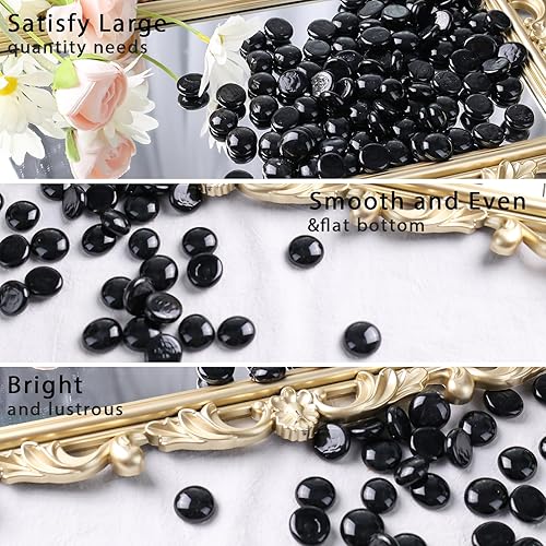 Miniatura 3 de DomeStar 500 unidades de canicas de vidrio planas, cuentas de vidrio negro, gemas de vidrio, rellenos de jarrón para mesa, decoración del hogar,