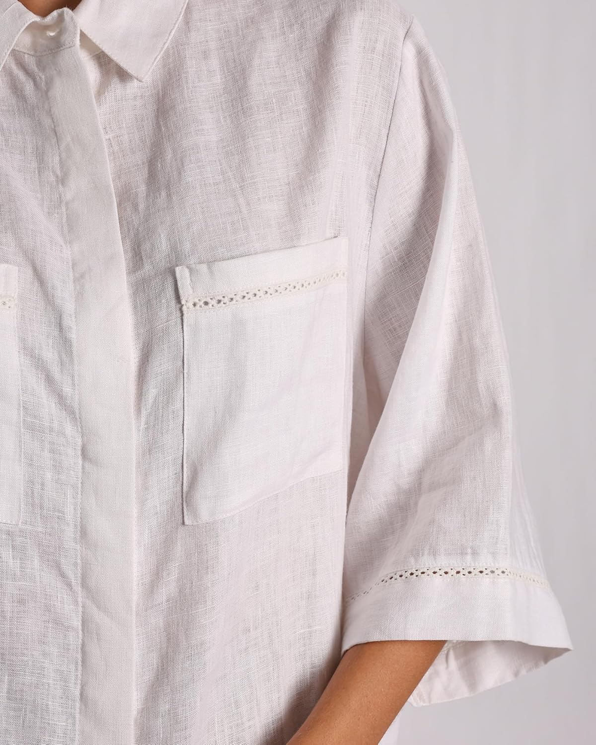 Women's 100% Pure Linen Shirt Long Sleeve Button Down Casual Blouse with Pockets - Image 6