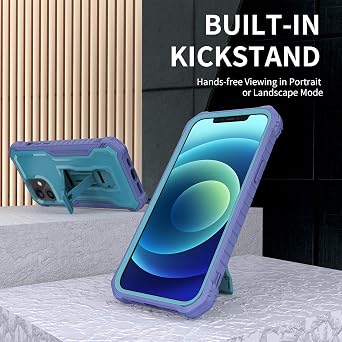 for Apple iPhone 12 Case, Military Grade Protection Shockproof Case with Tempered Glass HD Screen Protector and Kickstand Compatible with Apple iPhone 12 Pro Phone 6.1 Inch (Blue)