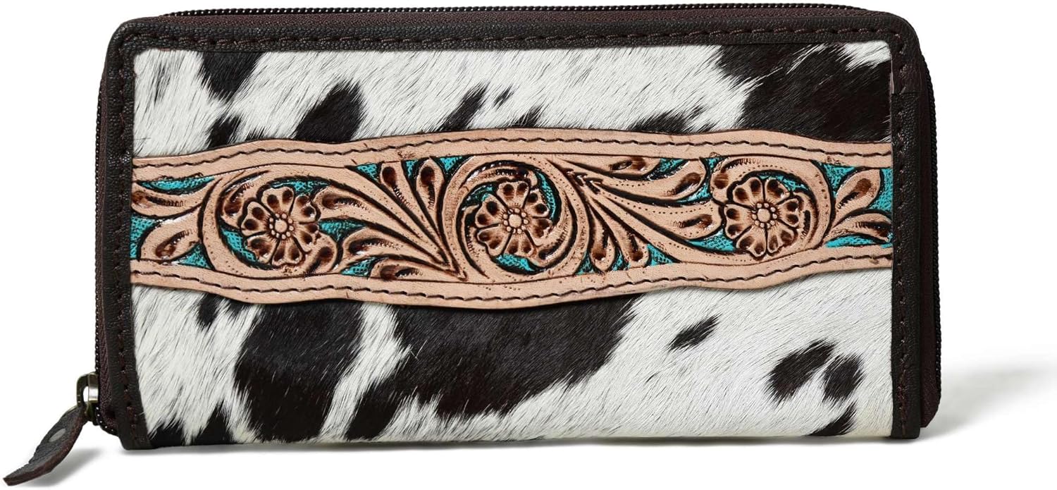 Merbaa Rustic Range Trifold Wallet Vintage Vibes Women Cowhide Hair on Wallet