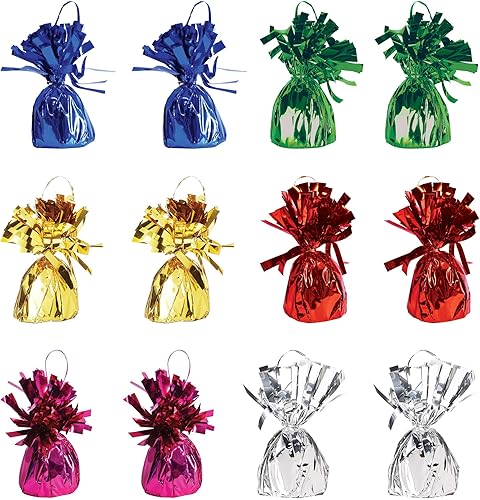 Miniatura 1 de Beistle 50804-ASST 12 Piezas Color Surtido, globo de pesos con envoltura metálica
