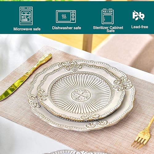 Miniatura 5 de Sungmor Vajilla de cerámica en relieve, vajilla de porcelana con esmalte de transmutación vintage, juego de 2 (8.5 pulgadas y 10.5 pulgadas),