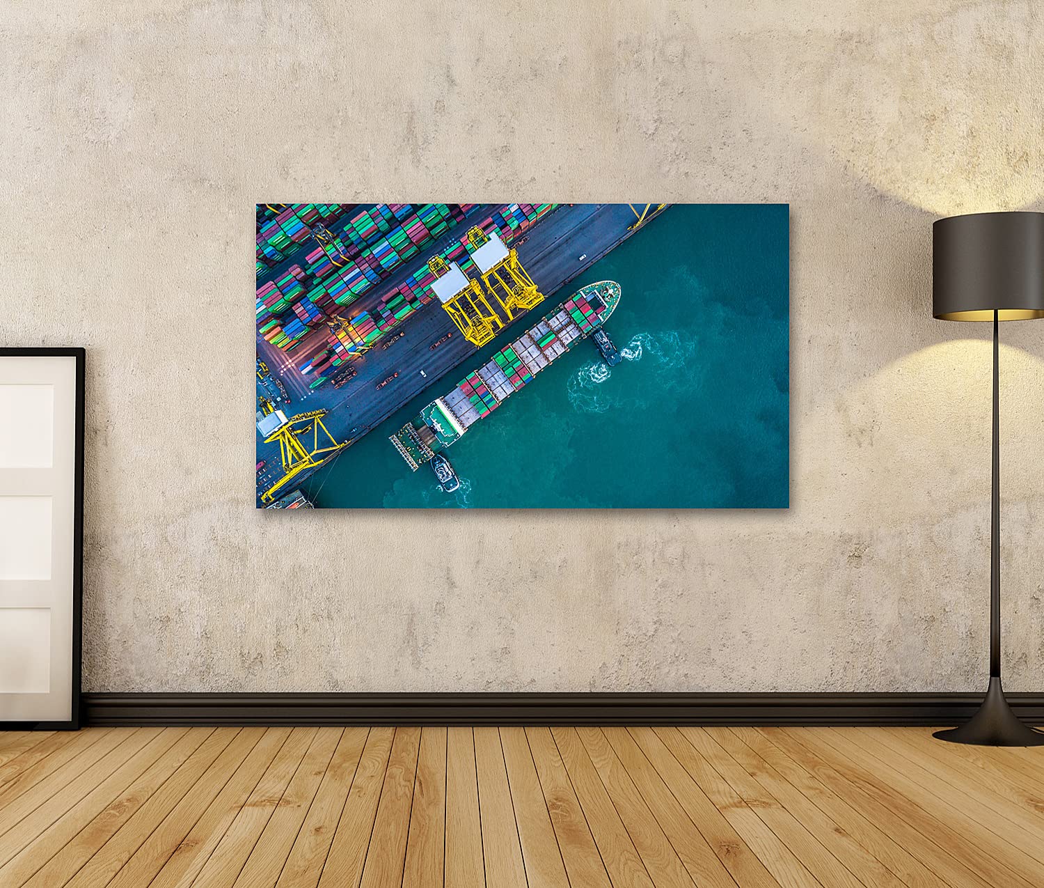 islandburner Cuadro en Lienzo Vista aérea Contenedor Buque de Carga Importación Exportación Logística Transporte Internacional Gráfica Decoracion de Pared Impresión Artística