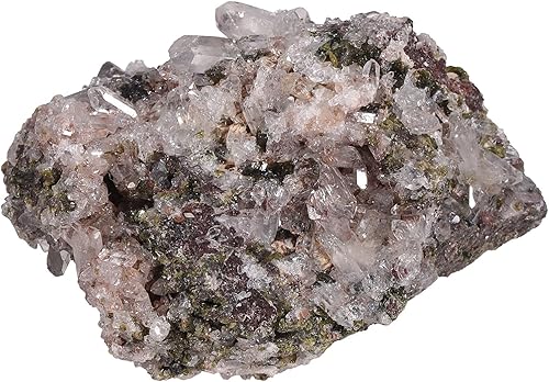 Miniatura 10 de mookaitedecor Epidota natural con racimo de cuarzo de cristal druzy, ornamento mineral de piedra cruda para decoración del hogar curativo de Reiki,