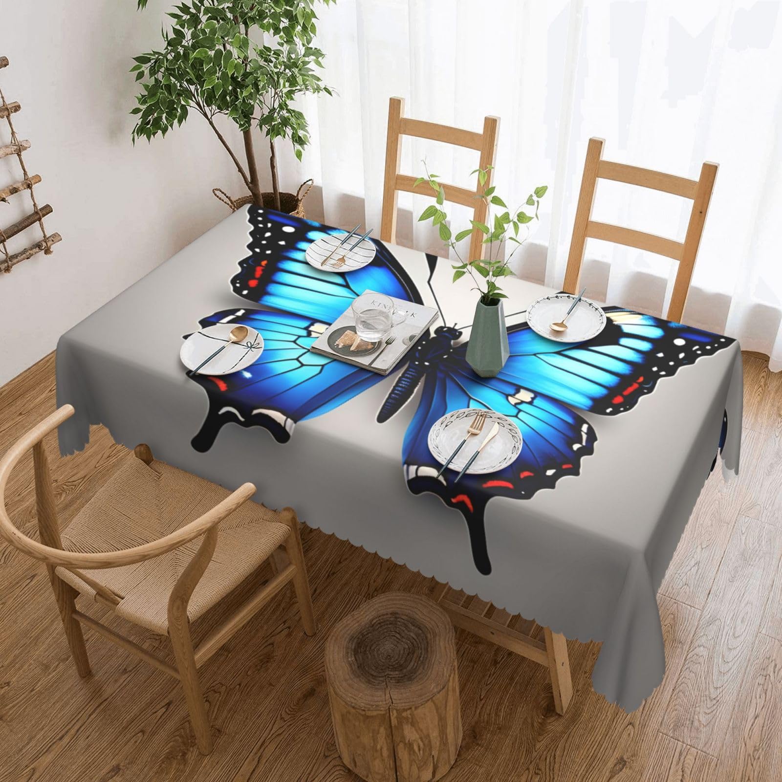 HLBSDM Blue Butterfly Print Rectangle Washable Tablecloth Decorative Table Cover for Dining Table Buffet Parties