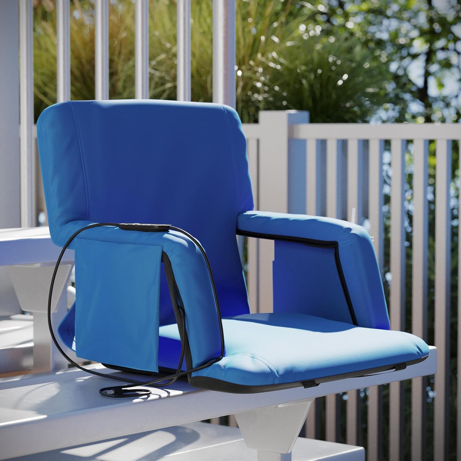 Flash Furniture Malta Stadium Seat with Heated Back and Seat, 6 Recline Positions, Portable Chair with Backpack Straps, USB Battery Pack Not Included, Blue