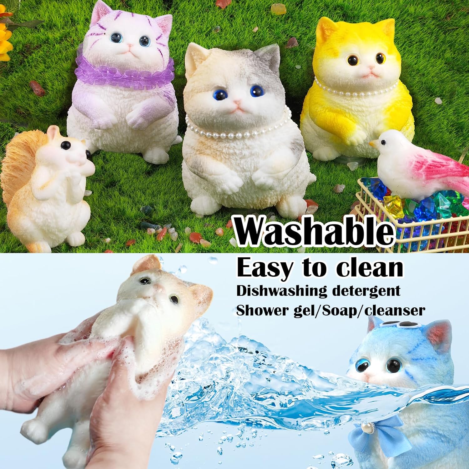 Big Hand Painted Cat Squishy Toys，Large Cute Ultra Soft Kitty Squeeze Fidget Toys for Stress Relief ,Kawaii Squishies Sticky Animal Toys for Adults Kids,Decompression Sensory Balls Toys for Autism