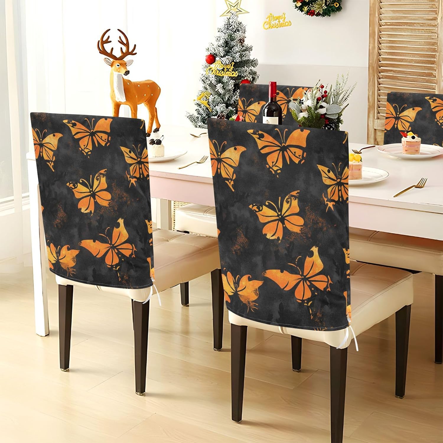 ALAZA Yellow Butterfly Chair Back Cover Set of 6, Washable Reusable Removable Chair Slipcovers Decorative Chair Cover for Home Kitchen Wedding Party