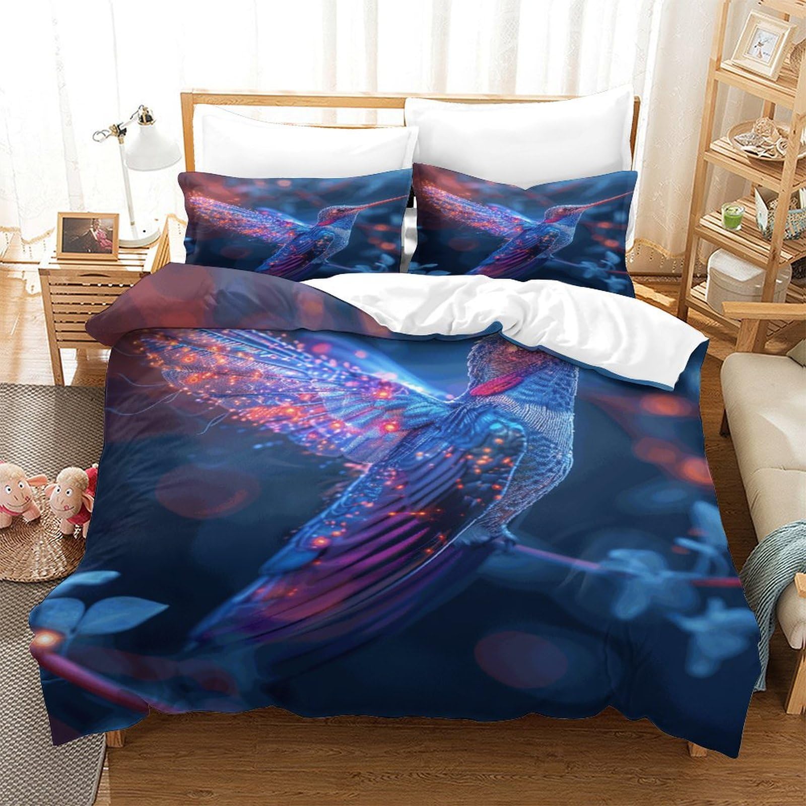 P1S9U7W5Y 3D Printed Luminous Owl Duvet Cover Set 3pcs Microfiber Fantasy Owl Bedding Set Super king（260x220cm）