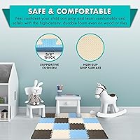 Vista 42 de ProSource Alfombra de espuma para rompecabezas para niños y bebés con colores sólidos, 36 o 16 azulejos encajables con bordes, Negro/Gris/Blanco