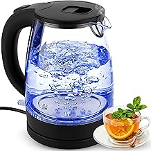 Retoo Glas Wasserkocher mit 1.7L 2200W, Blitzaufheizung, Blaue LED Innenbeleuchtung, 360° Basis, Automatische Abschaltung, Edelstahl, Energiesparend, Anti-Kalk Filter
