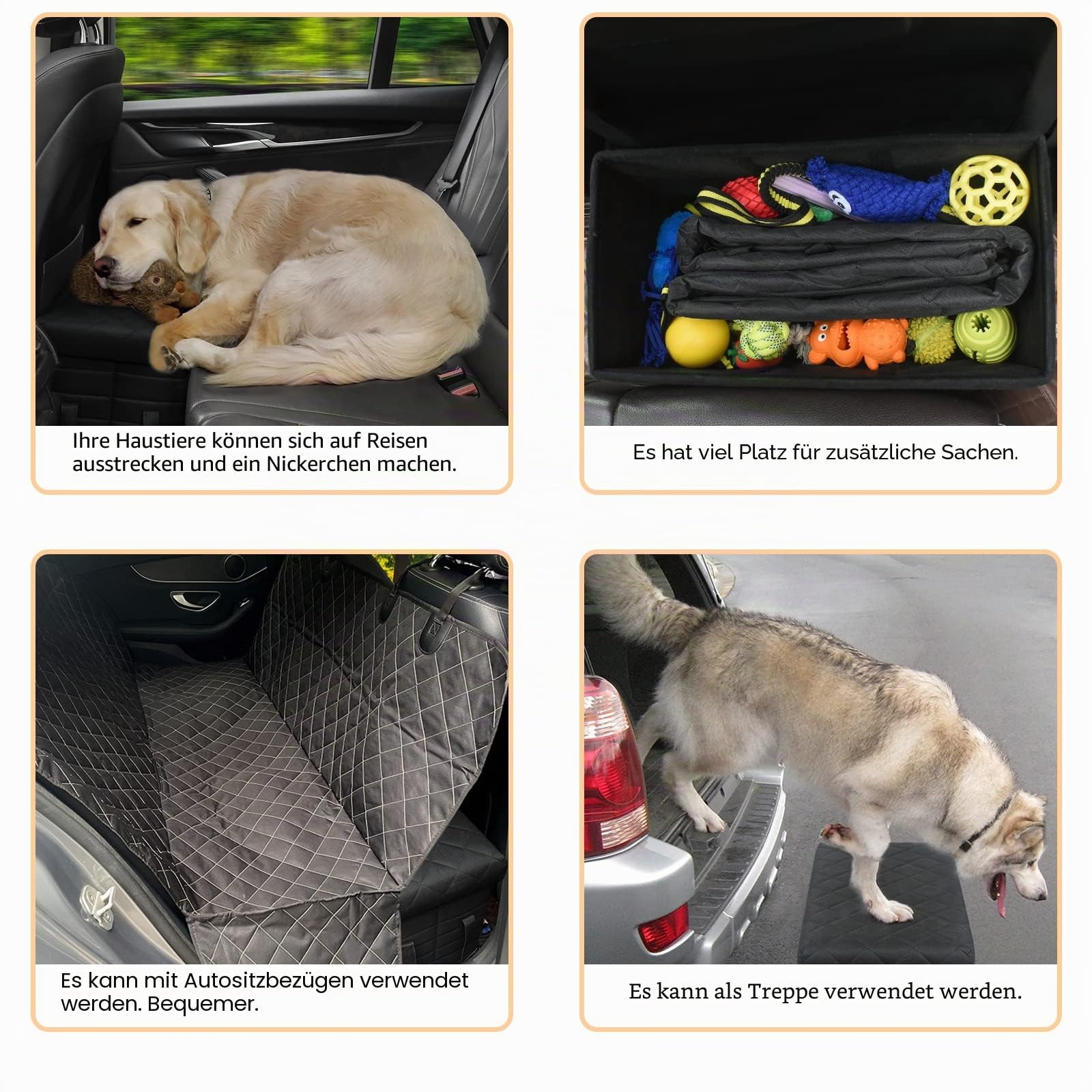 LIONROGE Auto-Rücksitzverlängerung für große Hunde bis zu 90 kg, Rücksitzverlängerung mit Stauraum und Vordersitz, verhindert, DASS Hunde vom Sitz Fallen