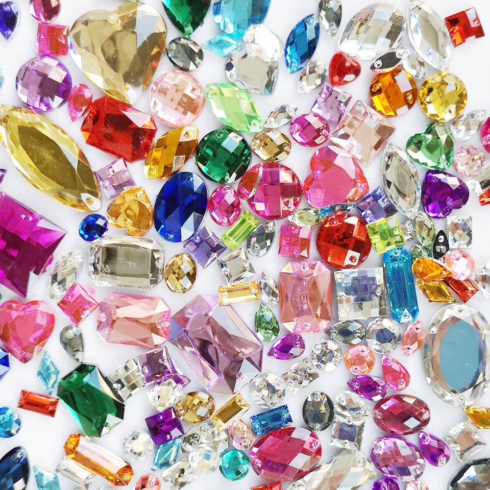 Chenkou Craft1 Bag 100g (Around 250pcs) Assorted Colors and Shapes Acrylic Sew On Stick on Faceted Rhinestone Craft Loose Beads Gems (Assorted 100grams)