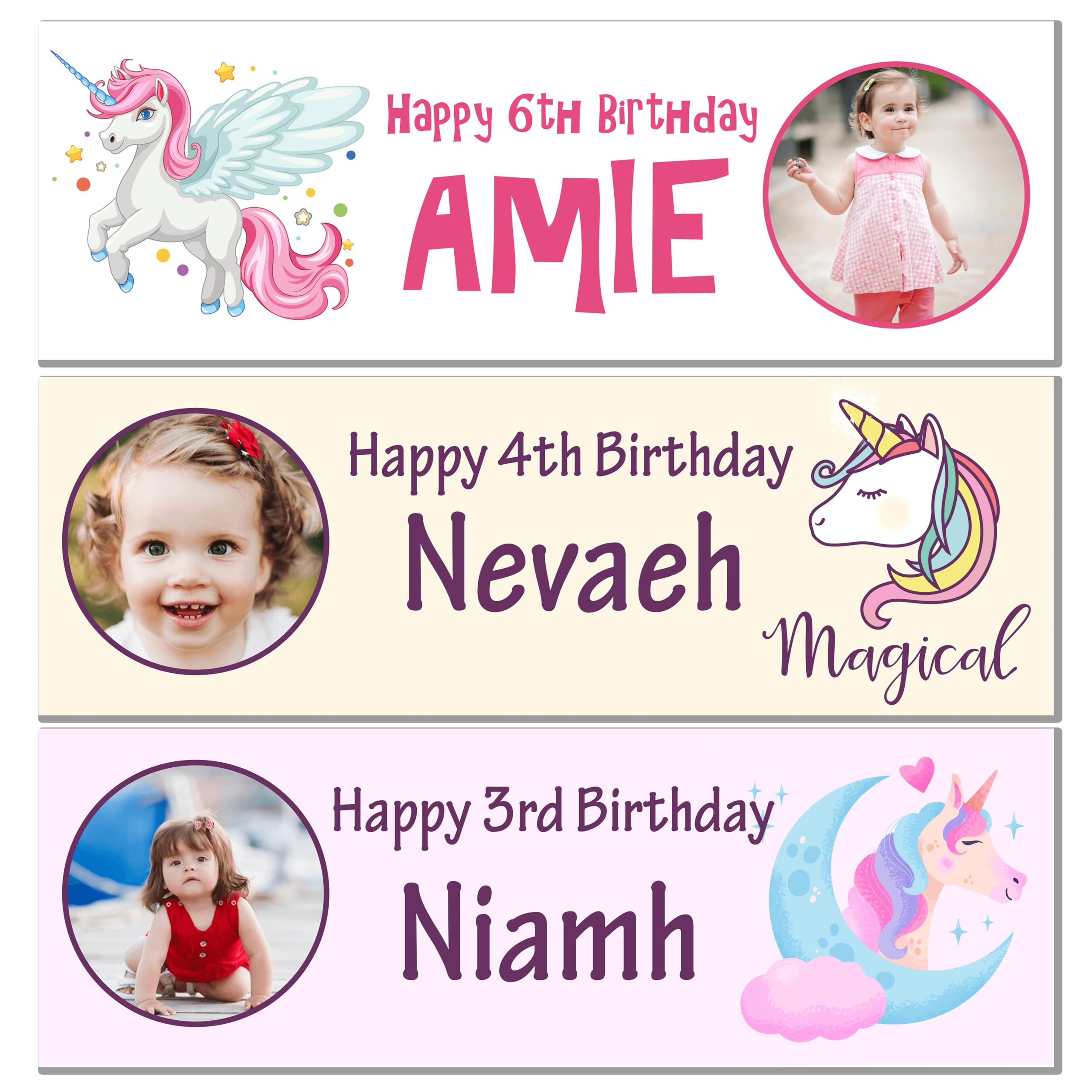 Personalised Girls Unicorn Birthday Banners 1st 2nd 3rd 4th 5th 6th 7th 8th 9th 10th Custom Birthday Banner Unicorn Pink, Cream and Pruple