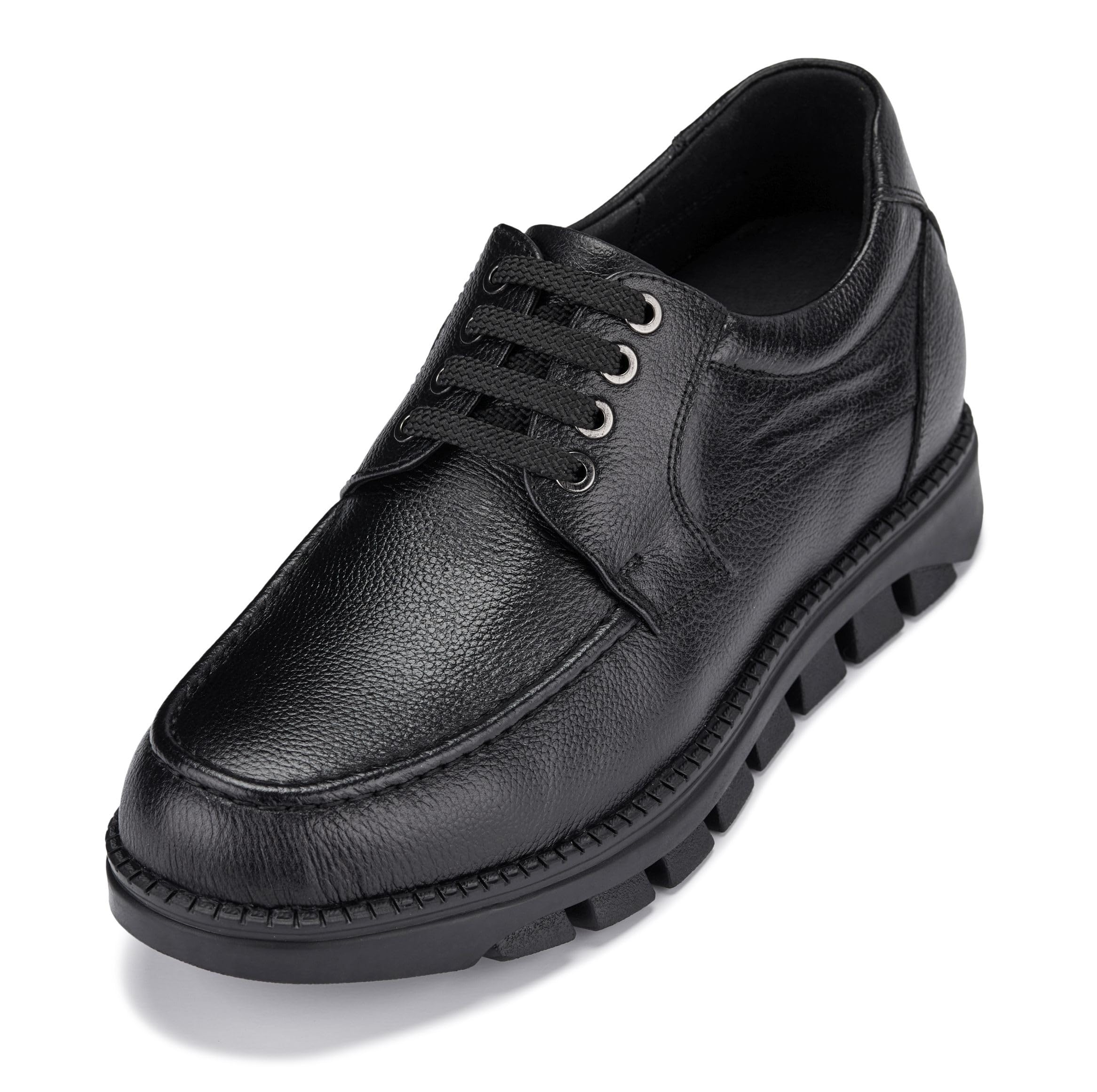 Men's Invisible Height Increasing Elevator Shoes - Black Pebble Grain Leather Lace-up Casual Oxfords - 3 Inches Taller - G6381