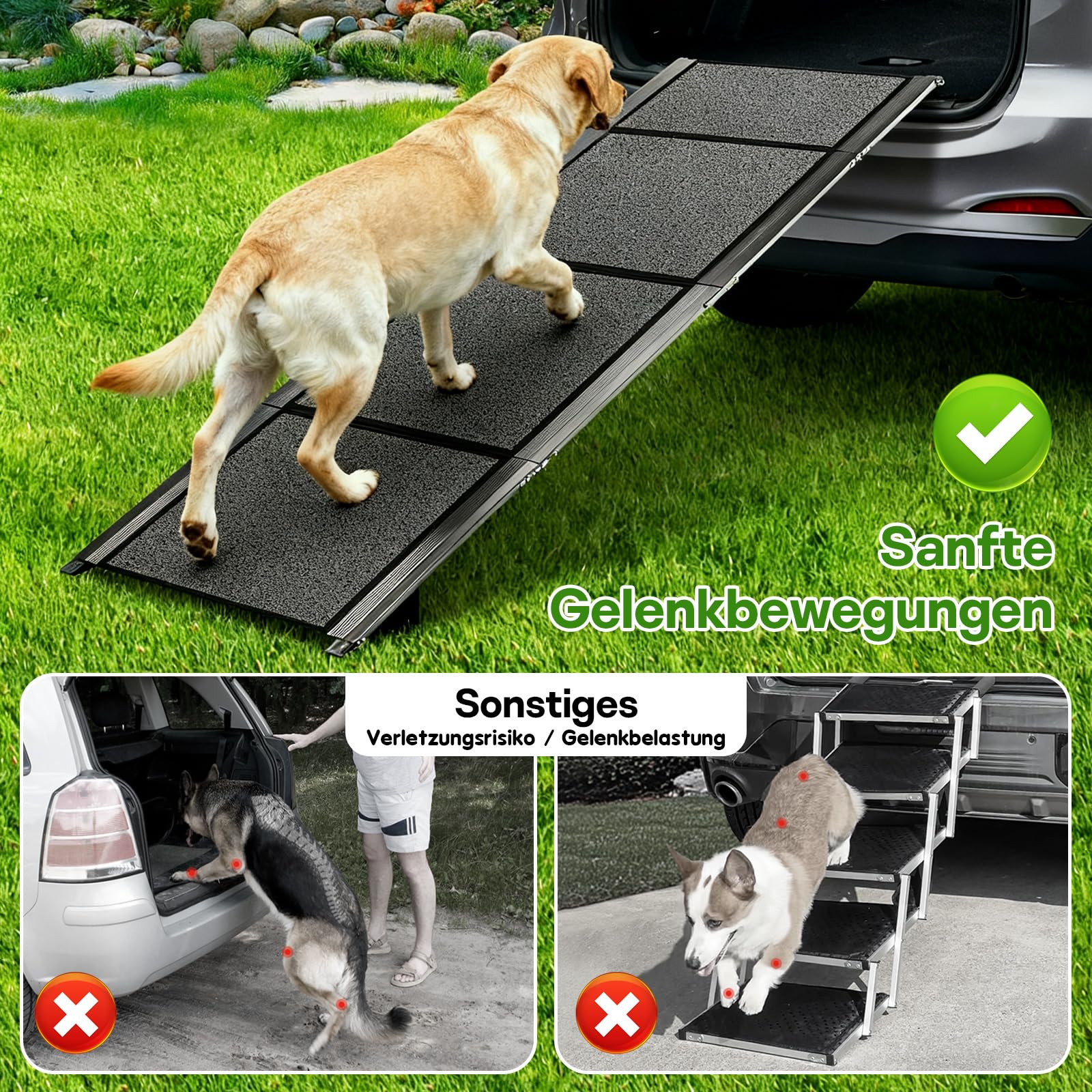 Hunderampe Auto Klappbar, 180CM x 50CM Extra Breit Hunderampe für große Hunde, Aluminium Hundetreppe Auto mit Schaumstoffgriff, bis 130 kg, rutschfest Rampe Hund für Autos, LKWs und SUV
