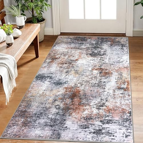 Miniatura 38 de Alfombra moderna y abstracta de área pequeña para interior de 3 x 5 pies, alfombra lavable, antideslizante, suave, verde salvia, gris, alfombra de