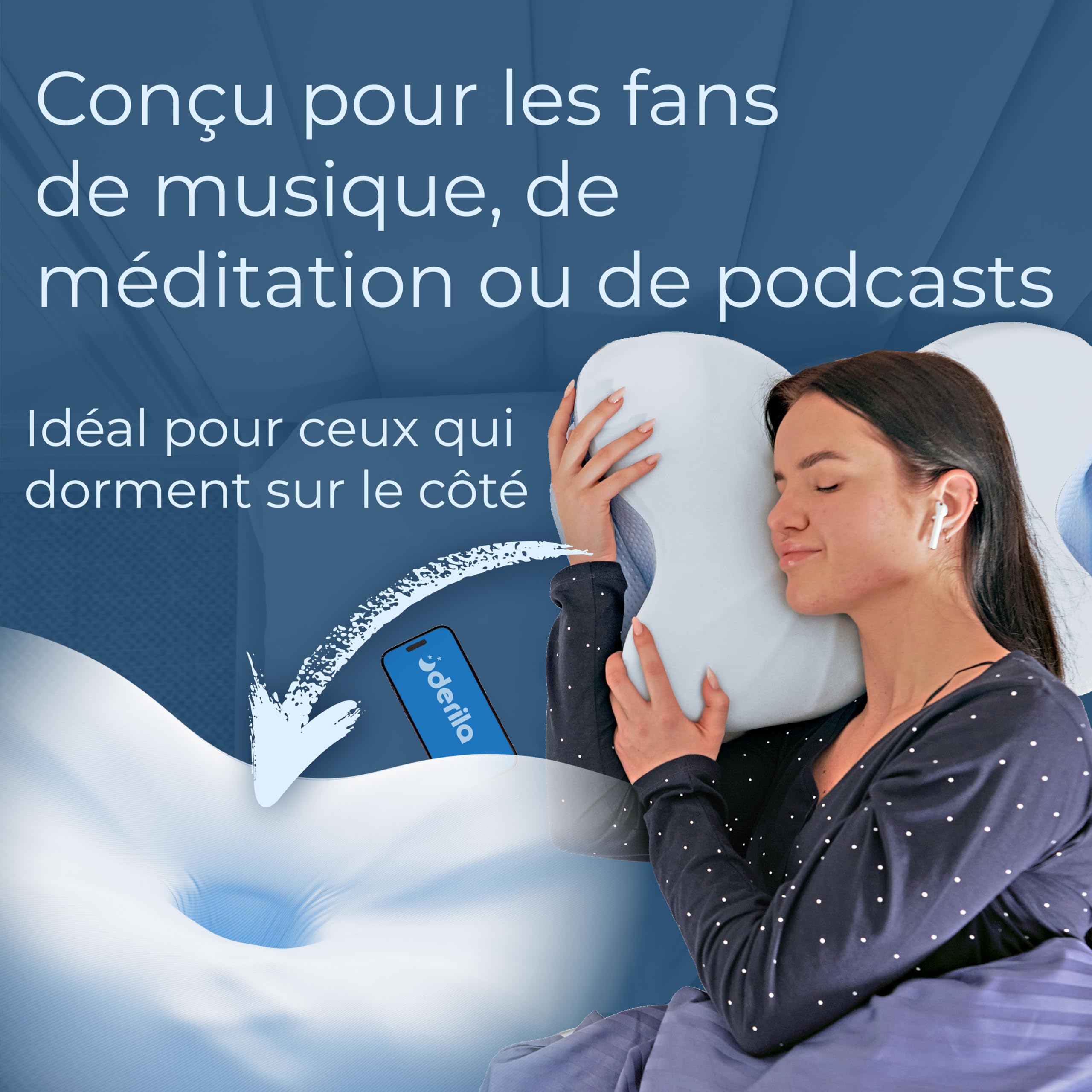 Derila Oreiller Mémoire de Forme Cervical Papillon Rafraîchissant pour Dormeurs Côté Dos et Ventre