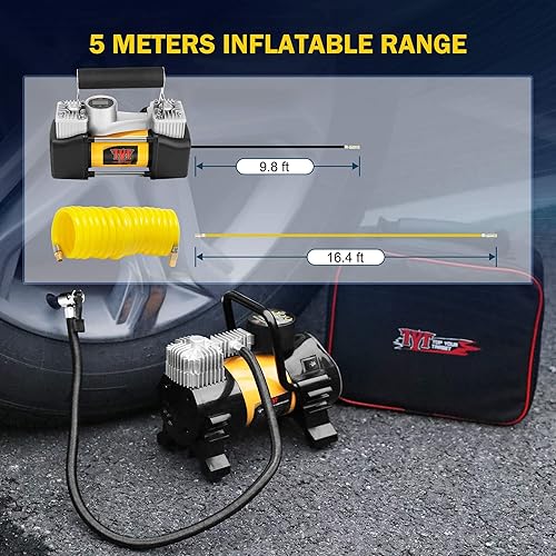 Miniatura 7 de TYT Compresor de aire portátil inflador de neumáticos de 12 V bomba de aire de doble cilindro de 150 PSI con calibre digital bolsa portátil 5