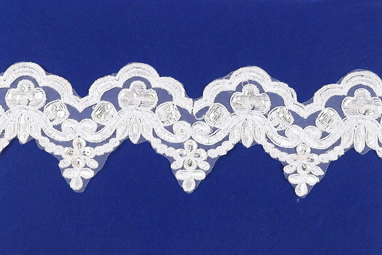 YYCRAFT Bridal Beaded Sequins Embroidery DIY Sewing Corded by The Yard 3 Inch Wide (SnowWhite,7 Yards)