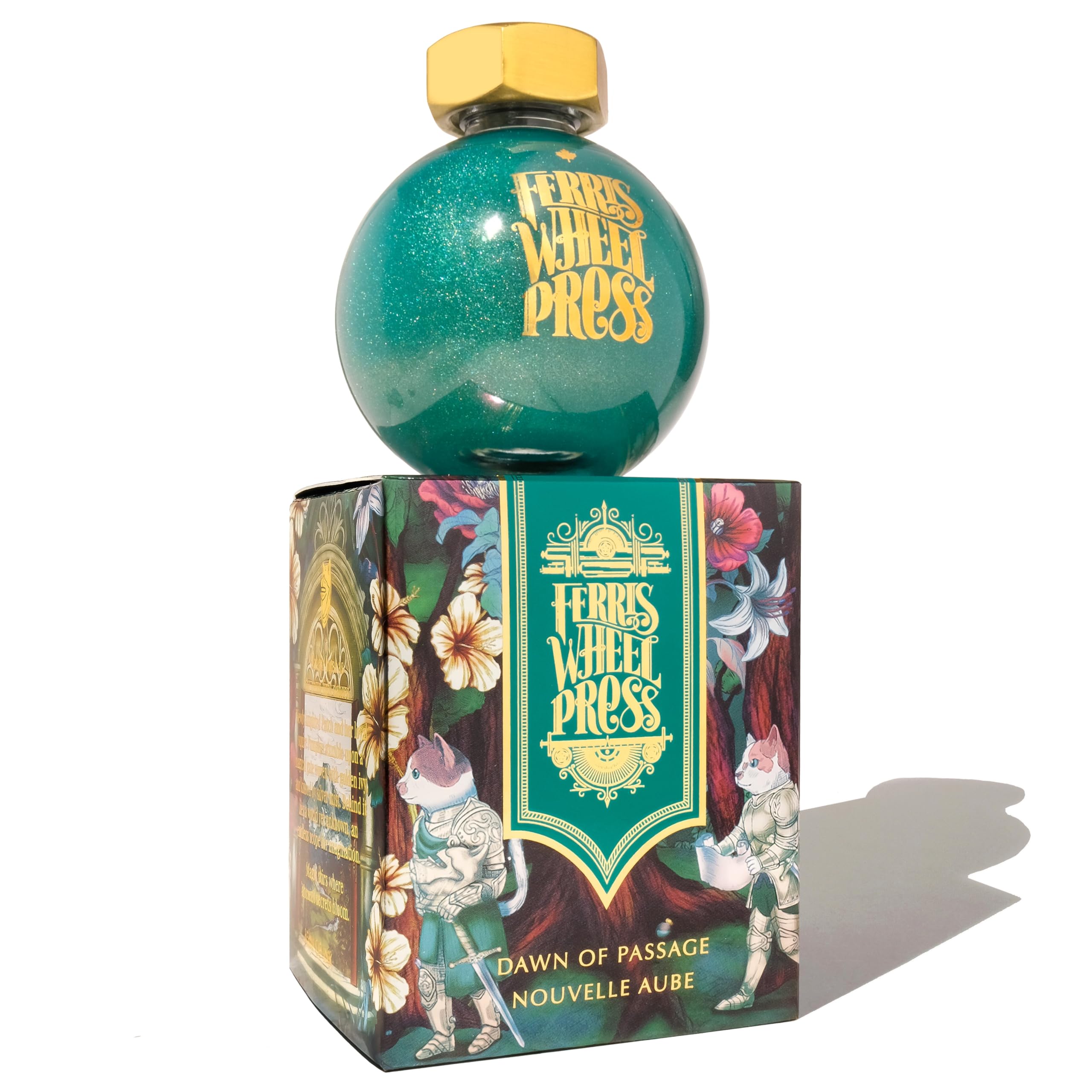 Ferris Wheel Press Ink, Ferritales Collection, Dawn of Passage, Lively Teal with Champagne Shimmer, 85ml Fountain Pen Ink Bottle — image 1