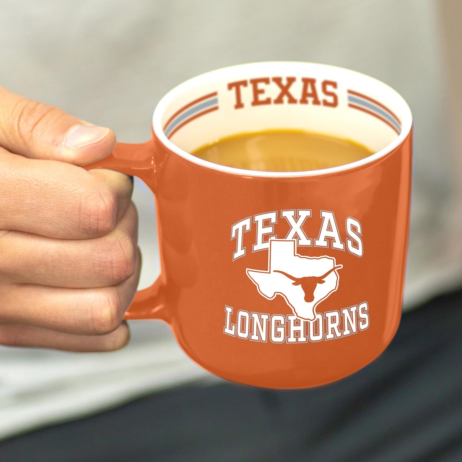 Logo Brands NCAA Texas Longhorns 15 oz Stripe Coffee Mug - Vintage Team Logo, Inside Print & Stripes, Microwave & Dishwasher Safe- Great Gift For Fans & Alumni - Image 5