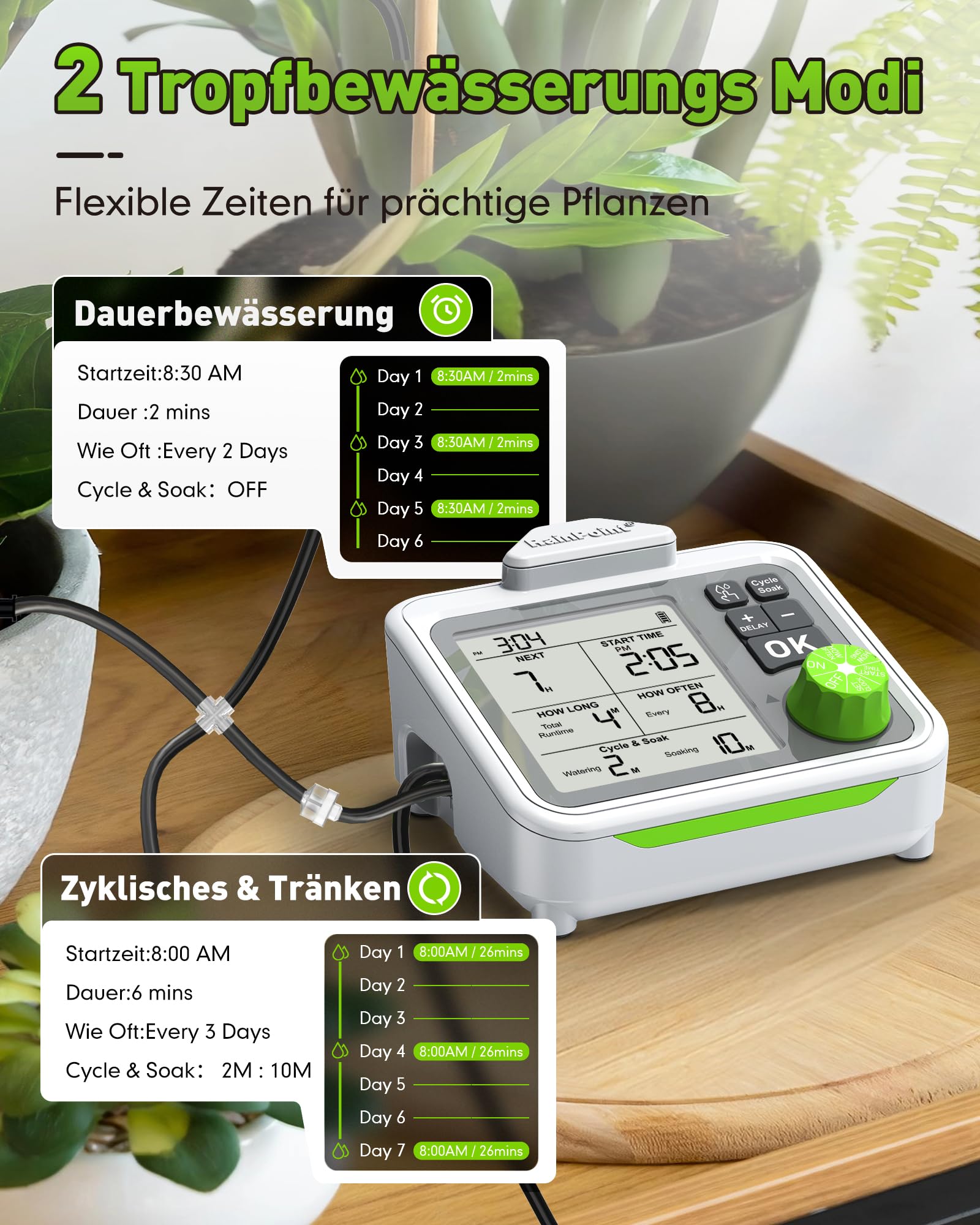 RAINPOINT Bewässerungssystem Automatische Bewässerung Zimmerpflanzen mit Zyklus & Einweichen, Manuelle/Verzögerte Bewässerung, Urlaubsbewässerung, Tropfbewässerungskit für 20 Topfpflanzen