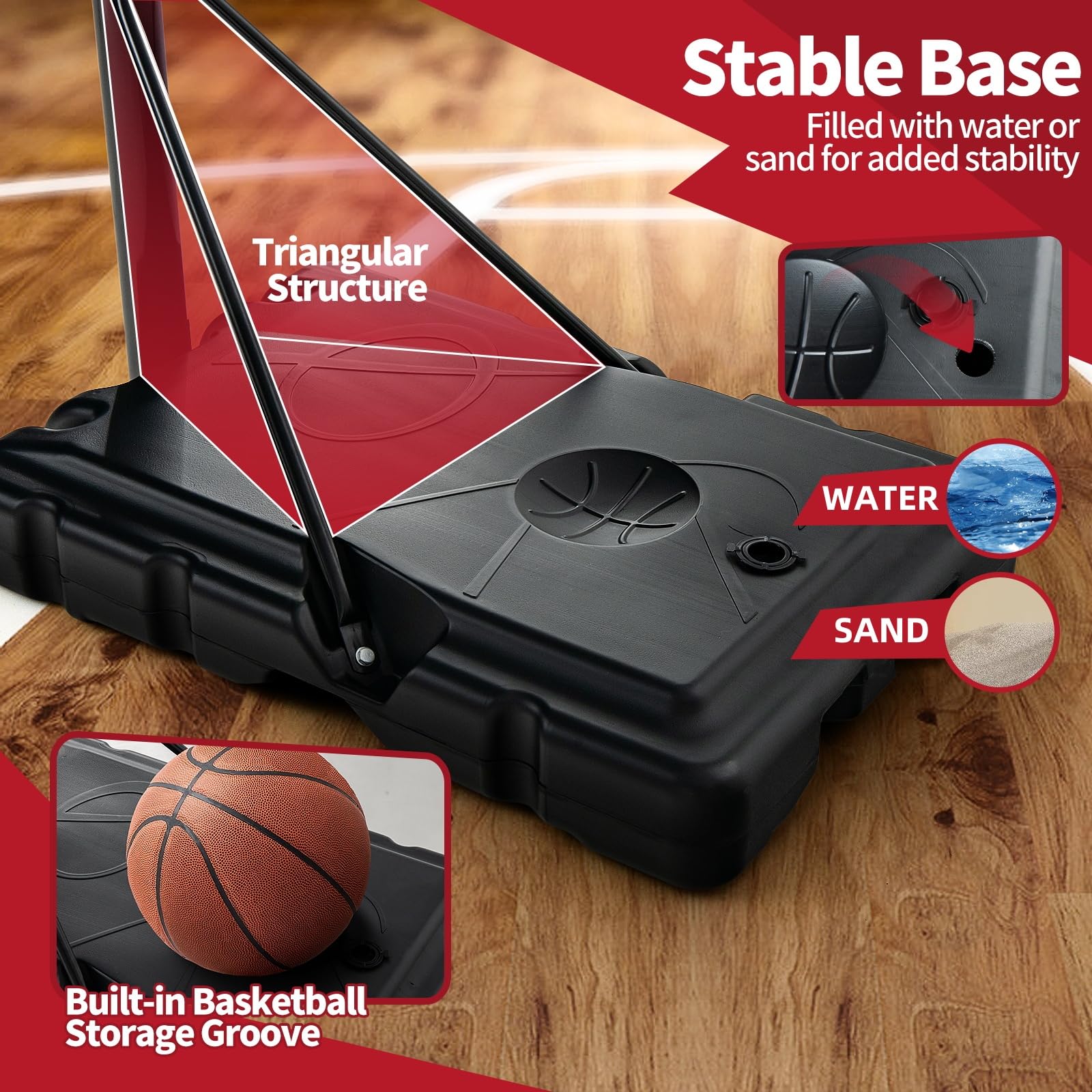 LIFEZEAL Canasta de Baloncesto al Aire Libre para Adolescentes y Adultos, Canasta de Baloncesto Portátil con Tablero y Red, Altura Ajustable de 1,3M a 3,05M