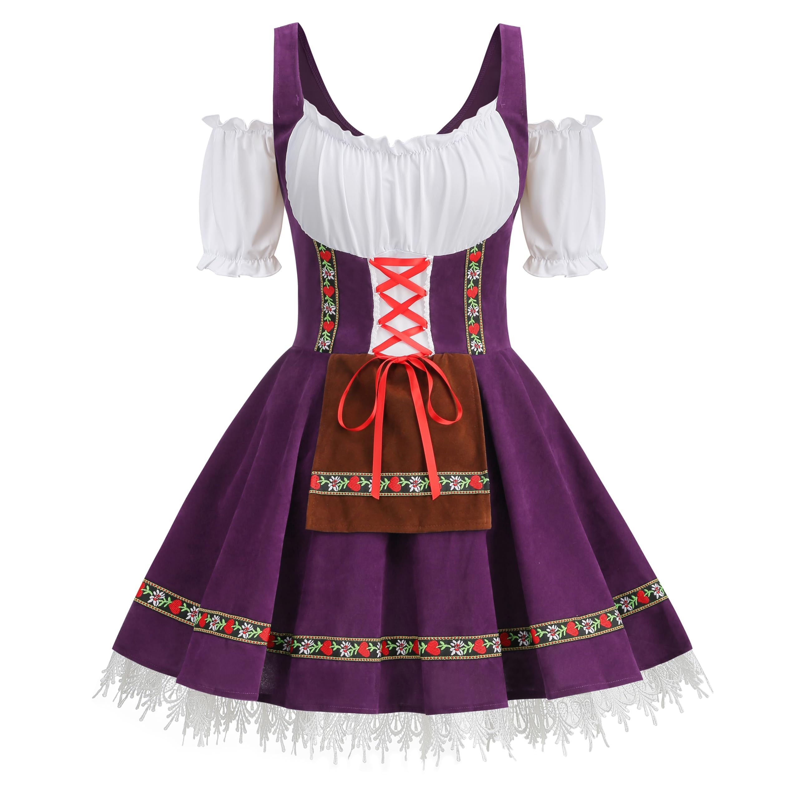 HAPNBCELE Oktoberfest Costume for Womens, German Dirndl Dress One-Shoulder Traditional Bavarian Carnival Halloween Outfits (Purple, Small)