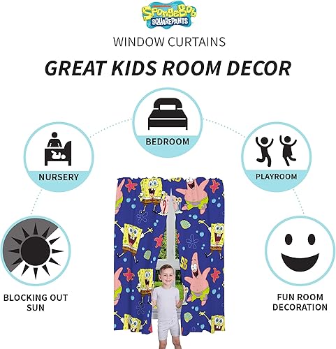 Miniatura 3 de Franco - Juego de cortinas para la habitación de los niños, 82 x 63 pulgadas, Bob Esponja