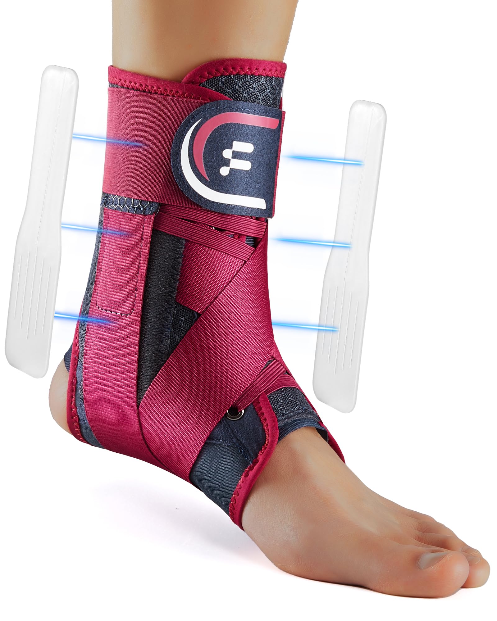 Fitomo Sprunggelenkbandage, Einstellbares Fußbandage mit Abnehmbarem Stabilisator, Fußbandage für Plantarfasziitis, Arthritis, ACL, Gelenkschmerzen, Fersensporn, Sport, 1 Stück