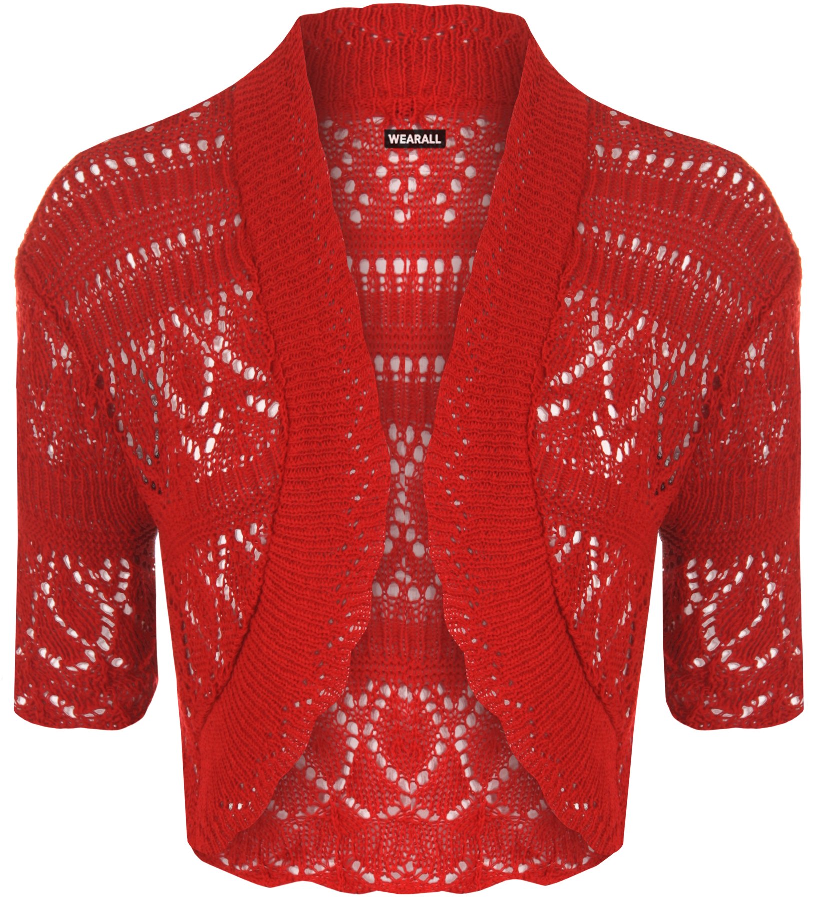 Wearall Women's Red Crochet Shrug Knitted Bolero Top Cardigan - 12/14
