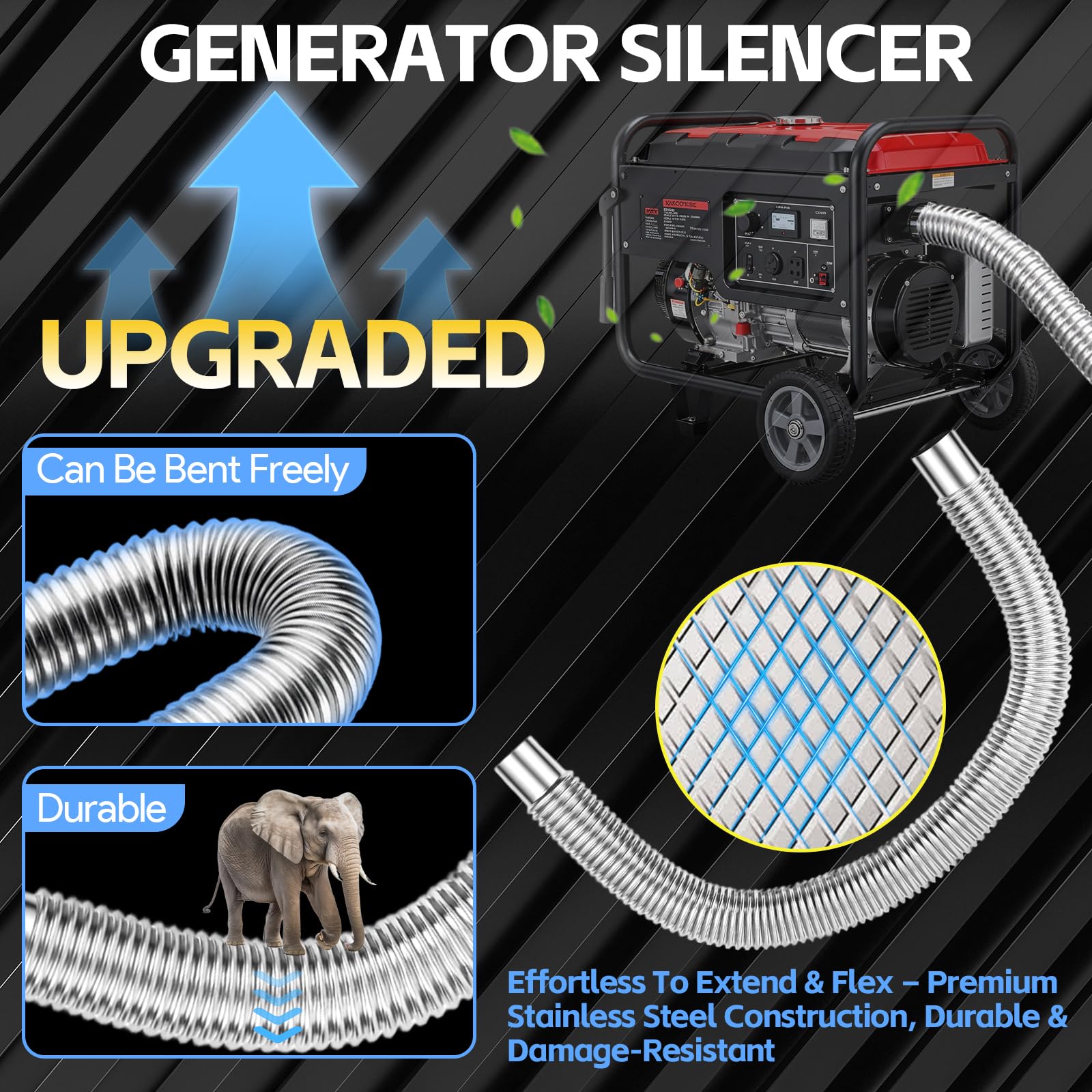 Generator Silencer Kit, Universal Generator Silencing Kit with Two Adapters, Generator Muffler Silencer Set with Wall Mounting Plate, Easy to Install, Black - 4